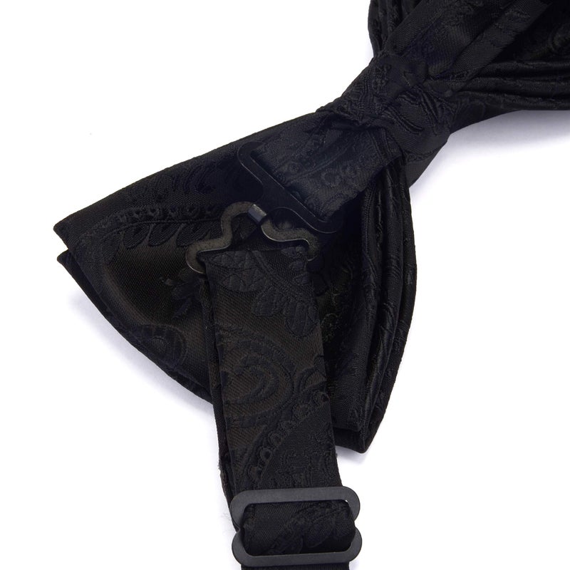 GUSLESON Black Paisley Bow Tie Wedding Pre-tied Silk BowTies and Pocket Square Cufflink Set(0581-01) - Image 5